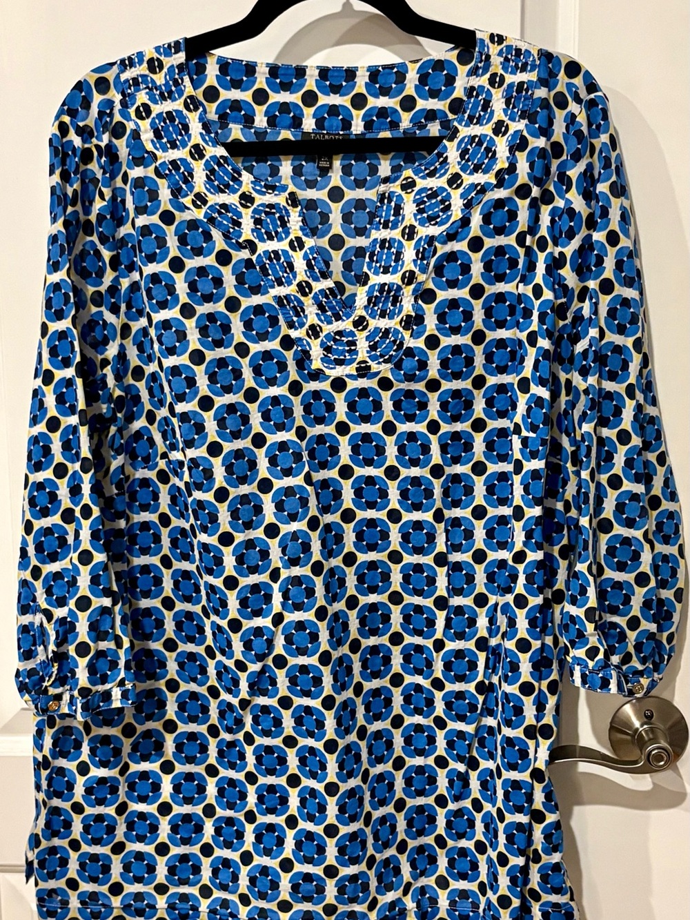 Talbots Blue and White Geometric Print Tunic